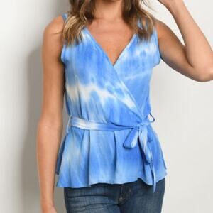 Blue Tie Dye V-neck Sleeveless Top Size Large